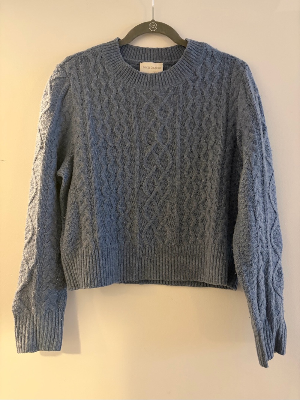 Favorite Daughter Dusty Blue Cable Knit Crewneck Sweater